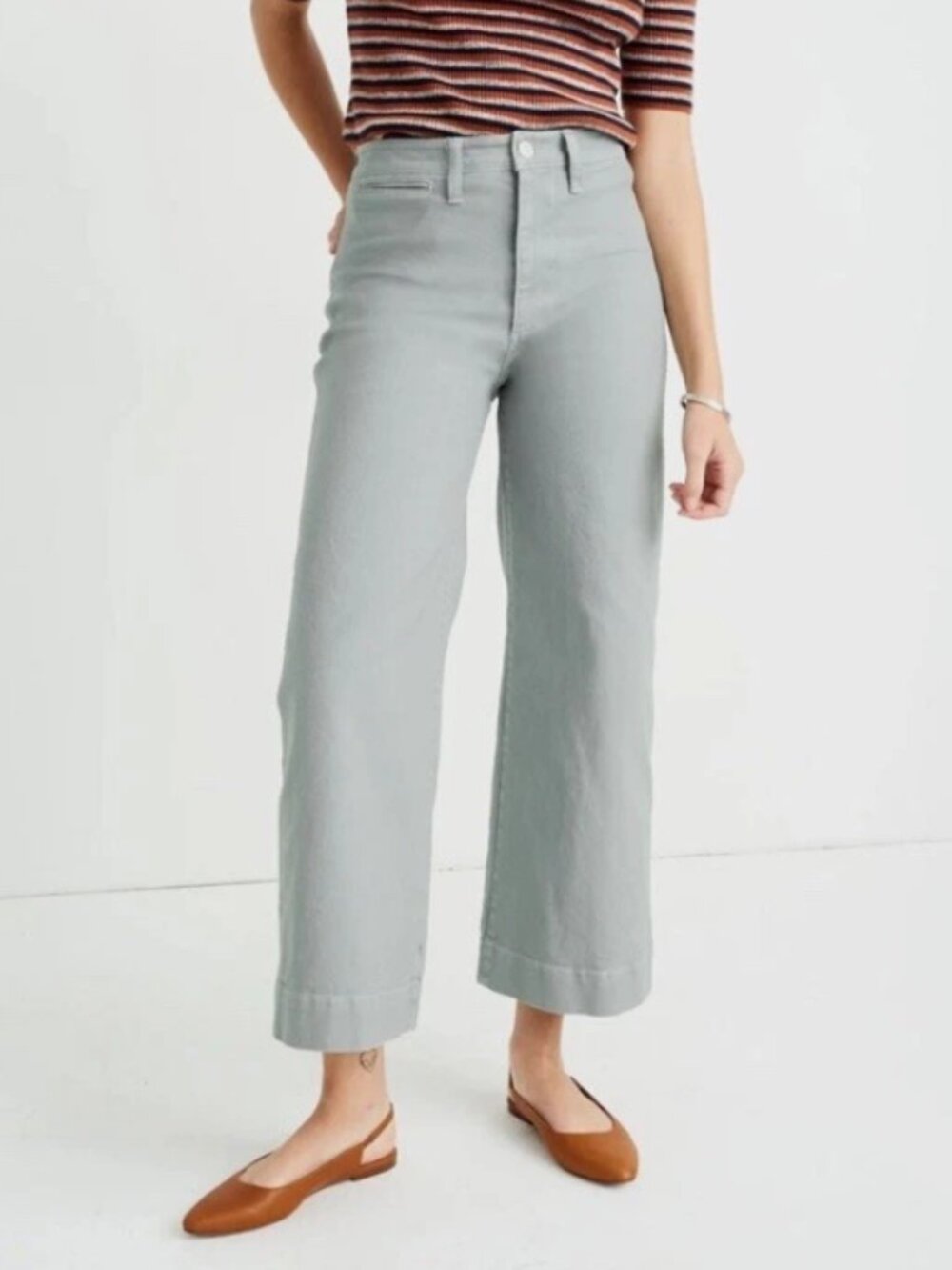 Madewell Emmett Light Blue Grey Wide Leg Crop Canvas Pant Size 28